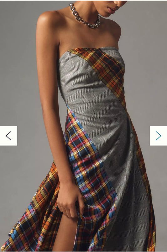 Anthropologie "Maeve Strapless Asymmetrical Midi Dress in Mixed Print" NWT (Size S)
