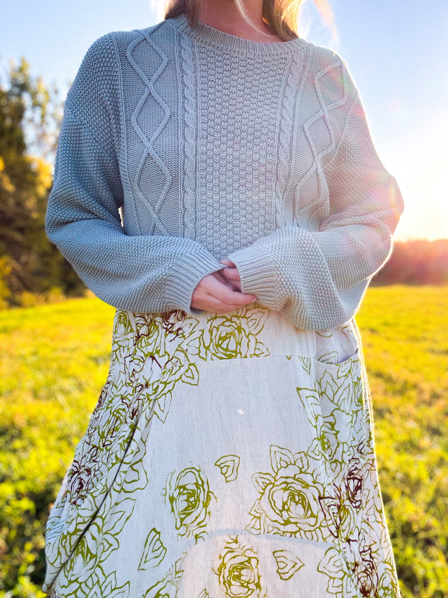 L'ENVERS Sustainable Knitwear "Organic Cotton Cropped Sweater in Mint Green" (Size L)