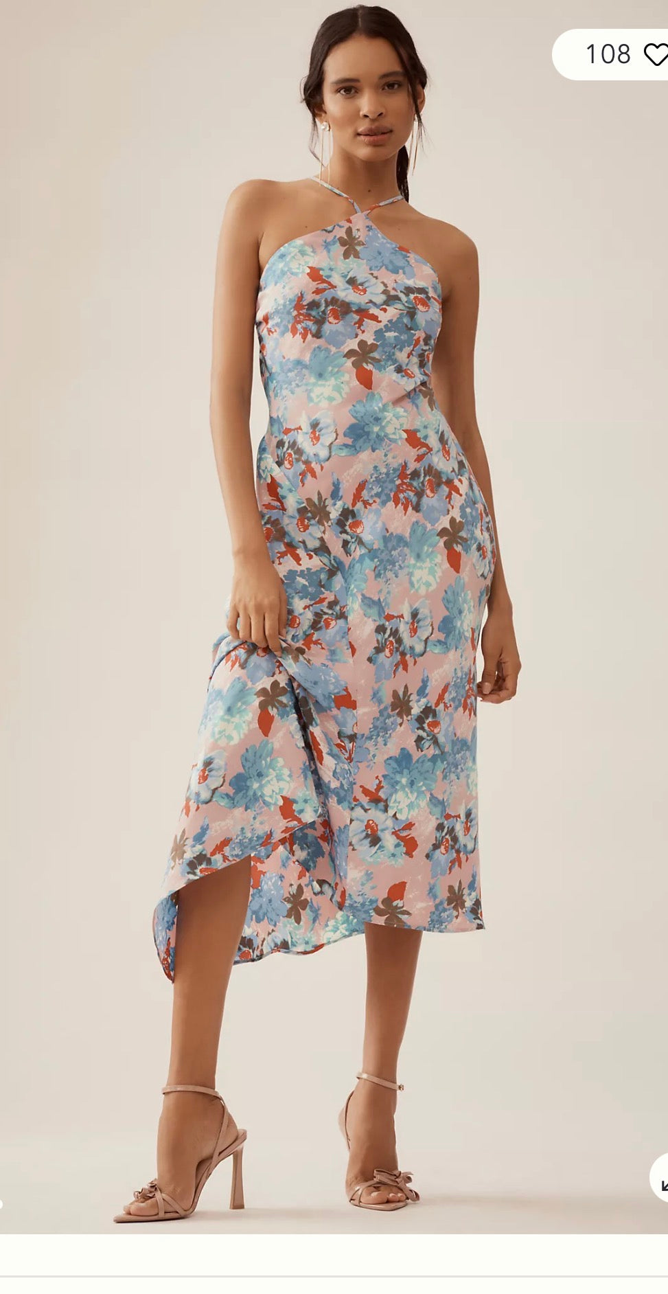 Anthropologie "Halter Midi Slip Dress in Floral" NWT (Size M)