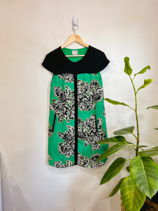 Anthropologie Green Floral Silk Dress (Size 4)