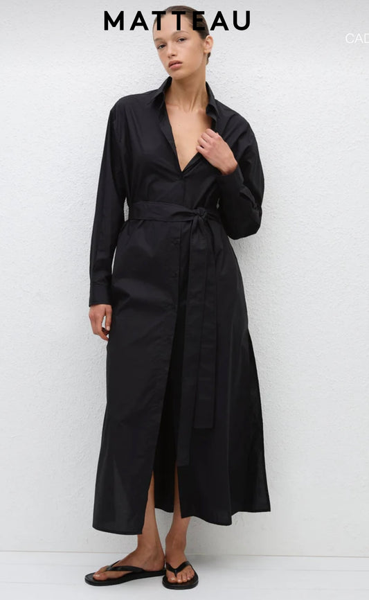 MATTEAU "Everyday Shirt Dress in Black" (Size M/L)