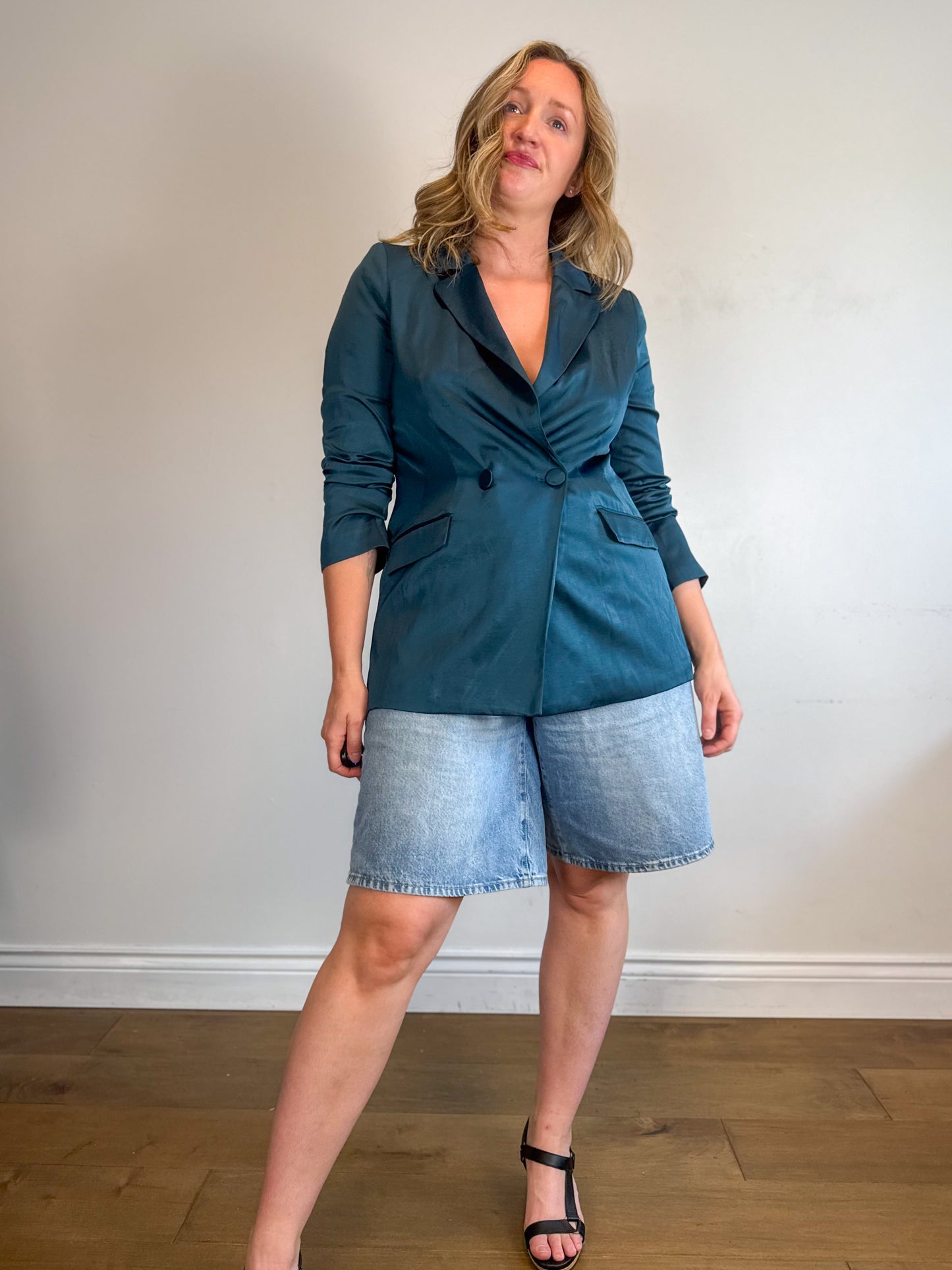 Ever New Satin Blazer in Teal (Size M/L)