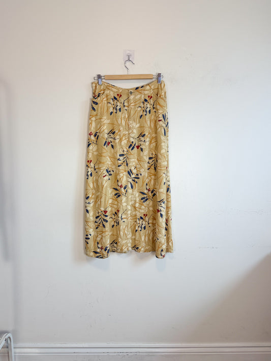 Vintage Liz Linen Floral Midi Skirt (Size L)