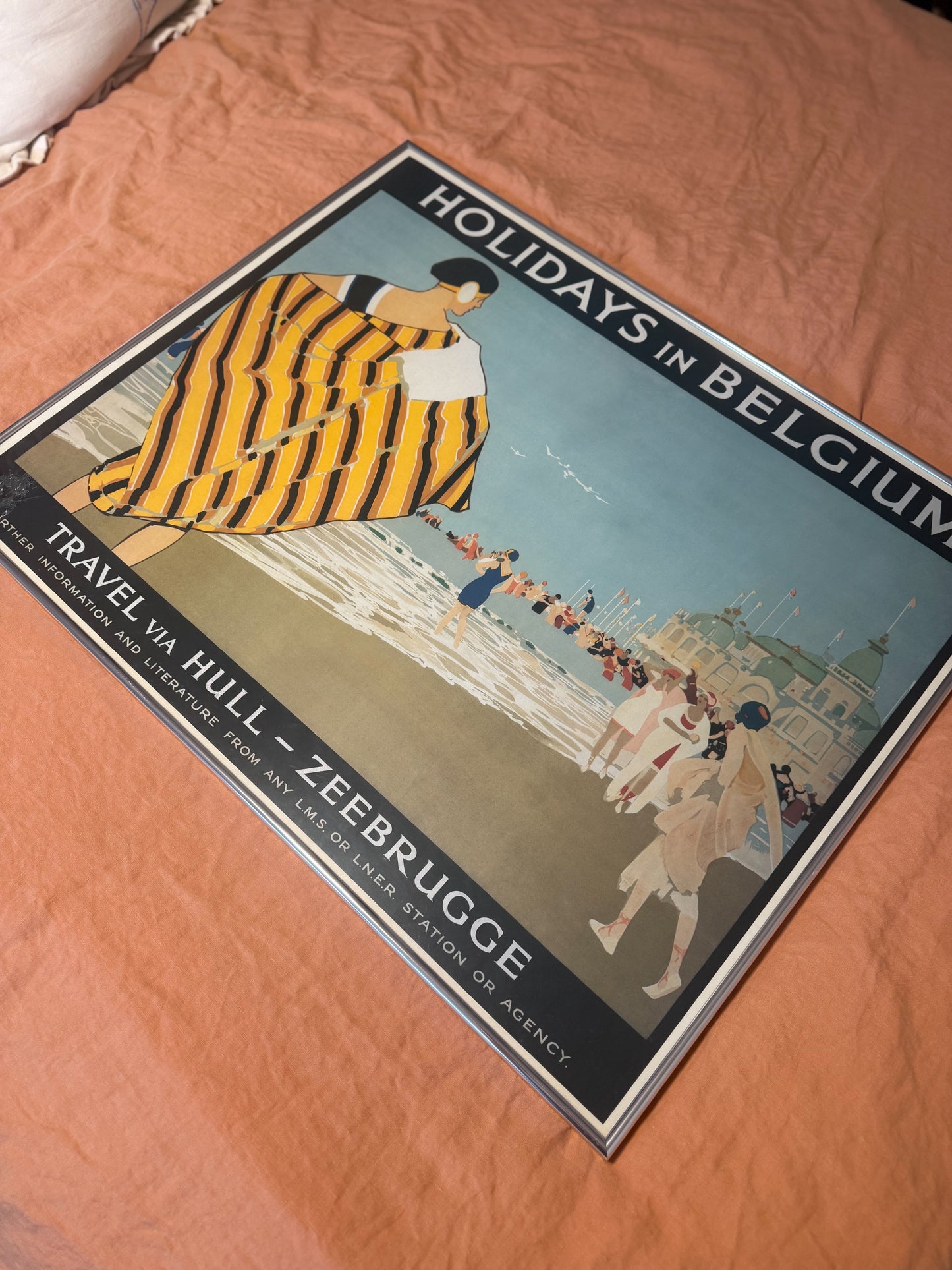 Vintage "Holidays in Belgium" Framed Poster ( PICK UP OR DELIVERY ONLY)