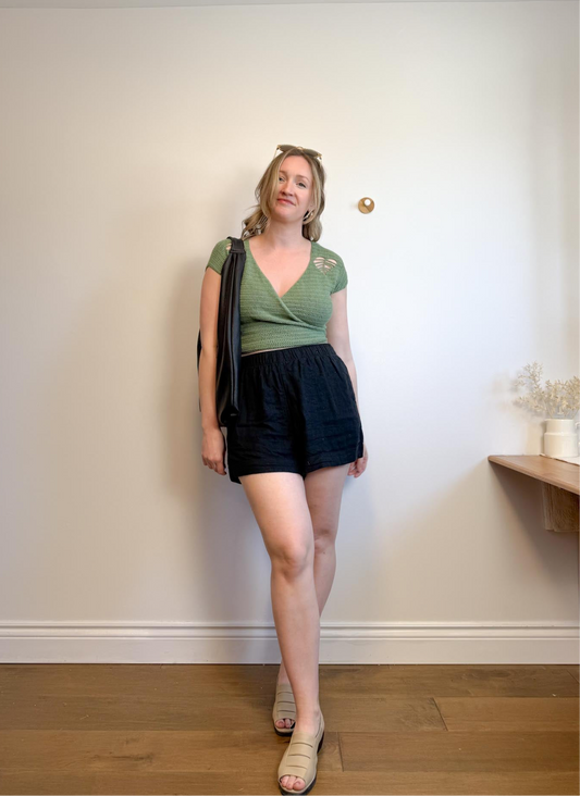 Hand Knit Wrap Top in Green (Size S/M)