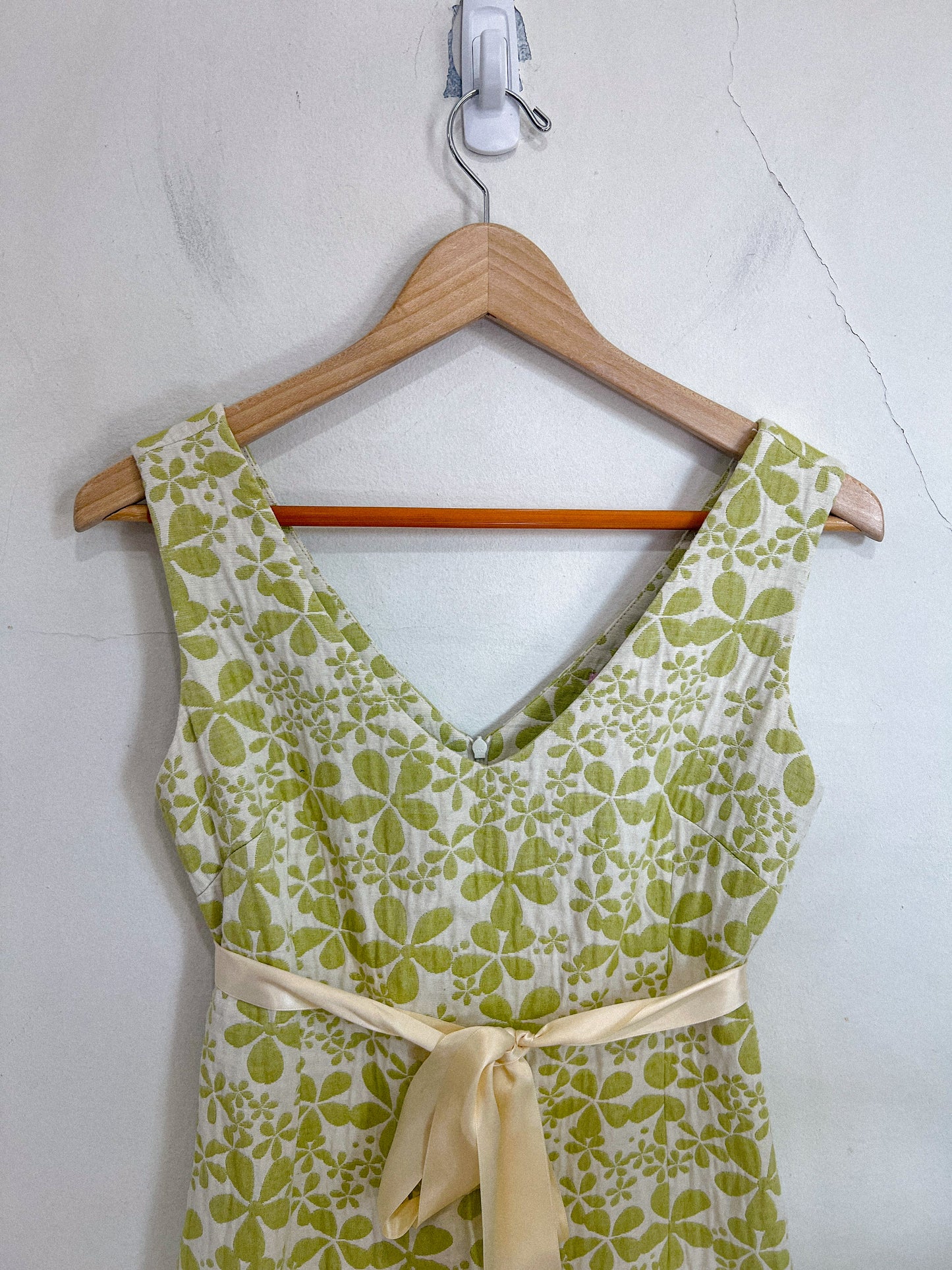 Sweet Chemise Green Floral Dress with Satin Belt (Size S)