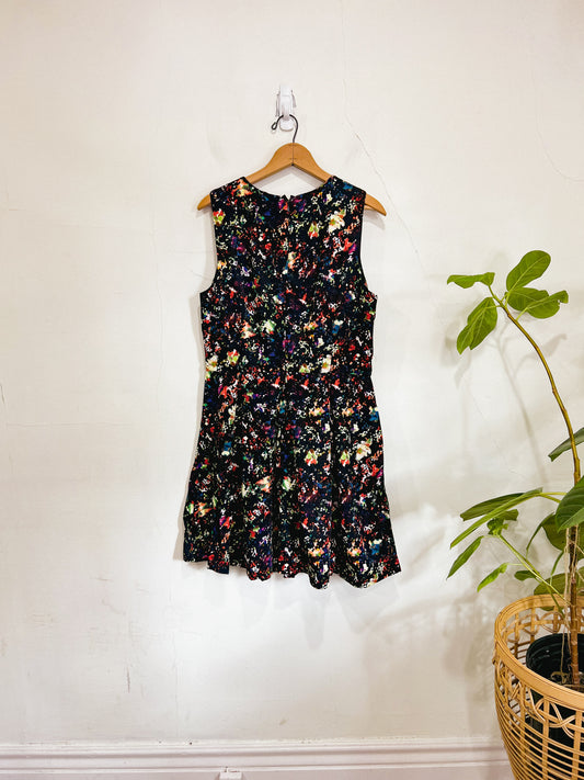Gap Sleeveless Mini Dress in Black / Abstract Print (Size 12)