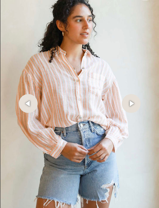 Rails "Clio Button Up Shirt in Clementine Stripe" (Size XS/S)