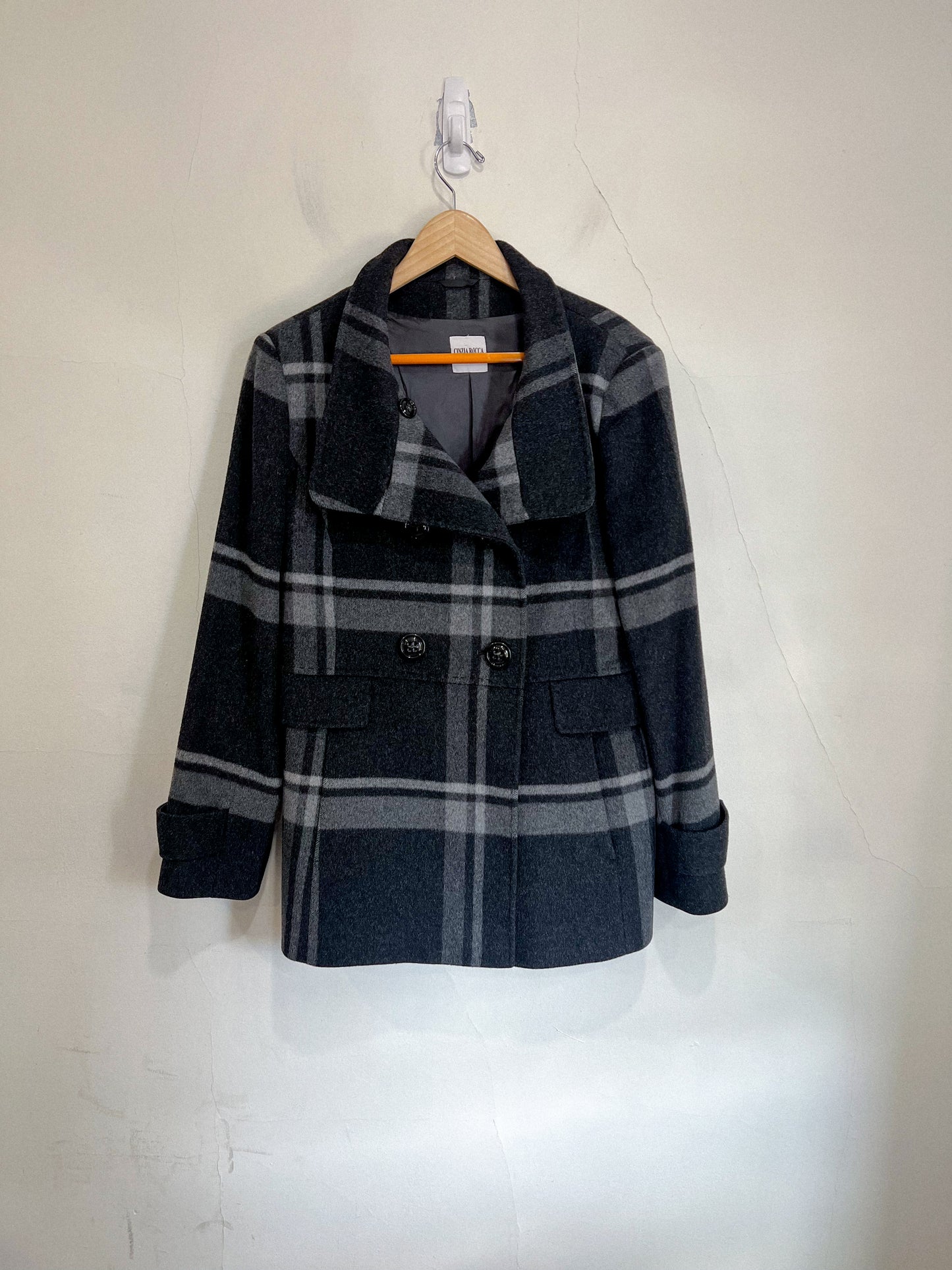 CINZIA ROCCA due Wool & Cashmere Coat in Charcoal Plaid (Size 12)