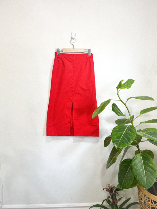 COS Red Orange Midi Skirt with Slit (Size 6)