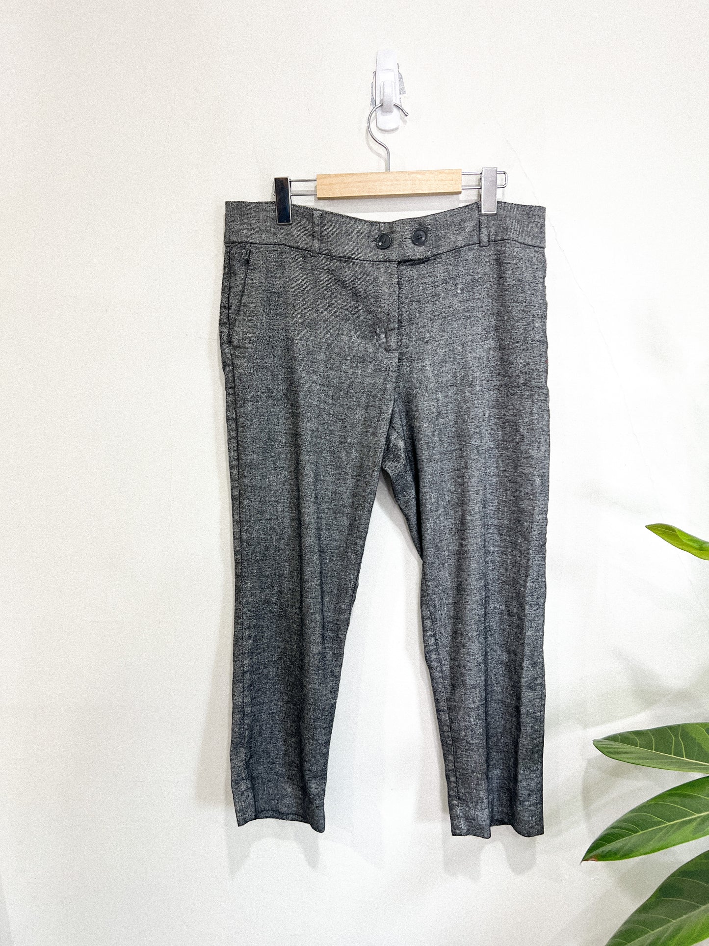 LOFT Petites Grey Slim Linen Blend Cropped Trousers (Size 12P)
