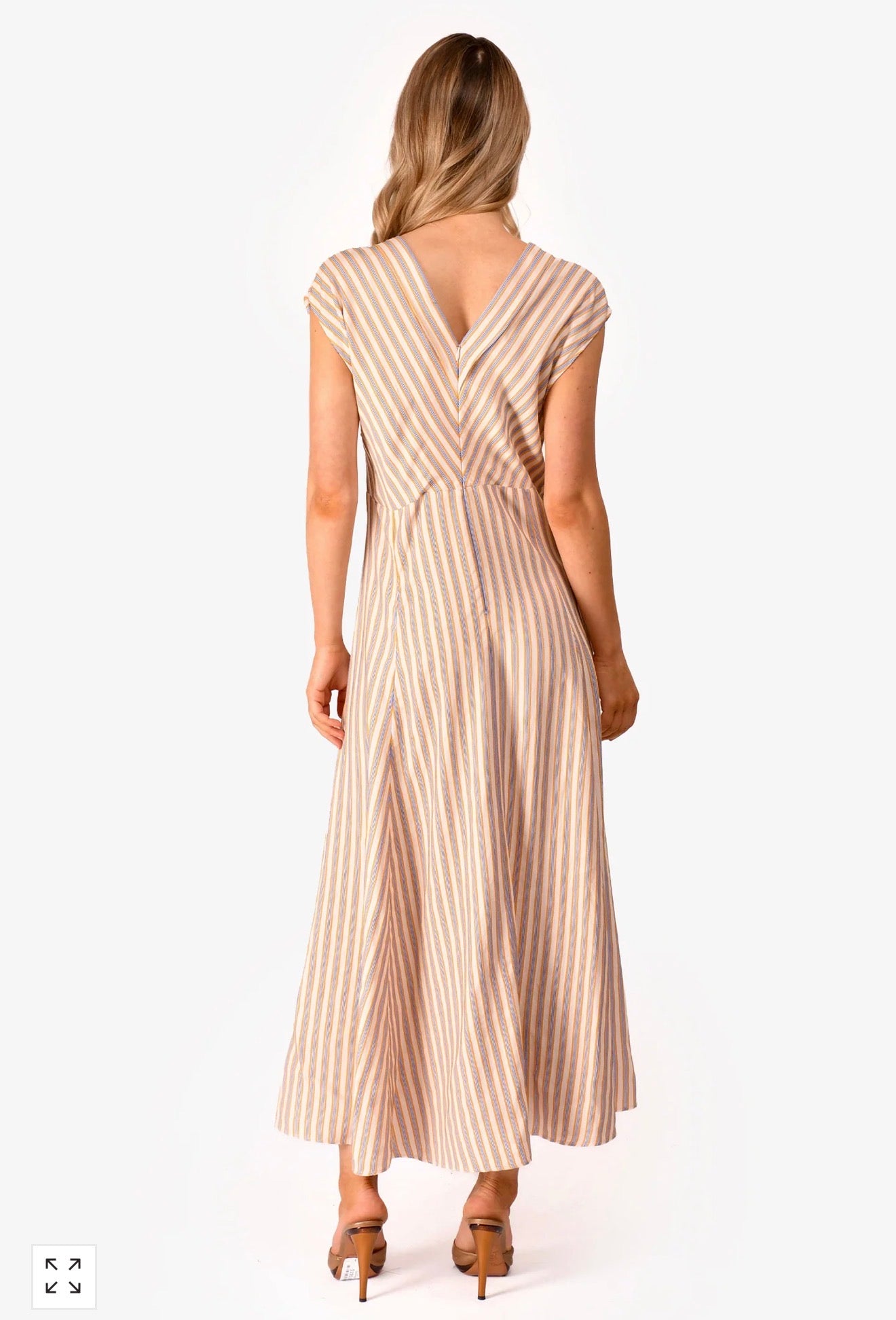 Sandro Striped Midi Dress in Pale Pink , Blue & Mustard (Size S)