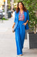 SYMTHE Designer Pleated Wide Leg Trousers in Aegean Blue (Size S/M)