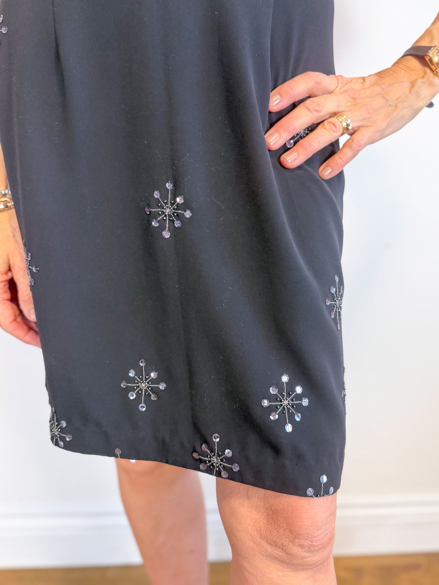 Vintage Black Mini Dress with Sequin Starbursts (Size M)