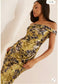 Anthropologie "One-Shoulder Printed Slim Midi Dress in Green/Gold" NWT (Size XL)