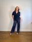 Vintage Short Sleeve Knit Button Down in Navy (Size L)