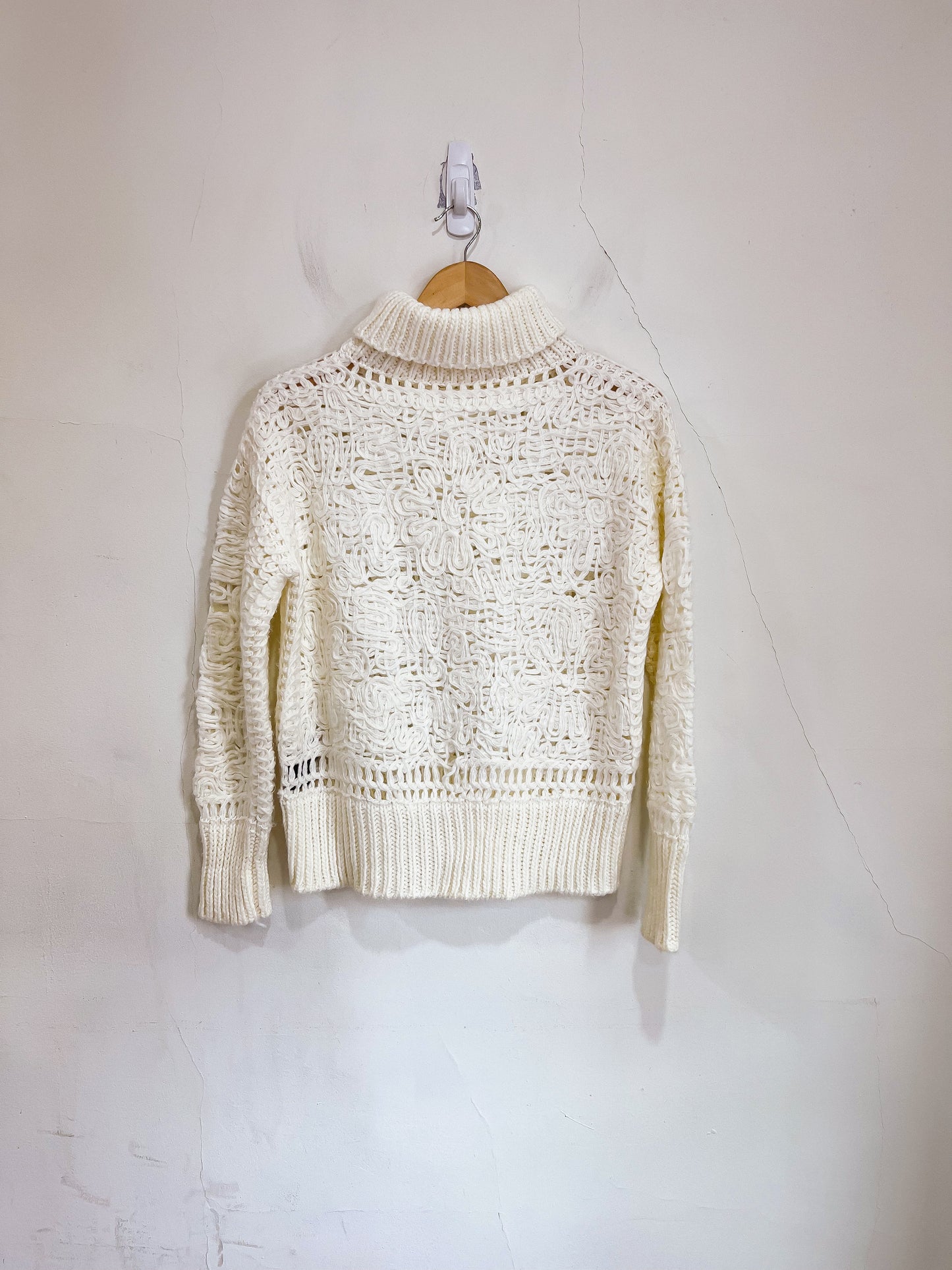 Alpha Studio Crochet Woven Turtleneck Sweater in Cream  SOLD AS IS (Size S)