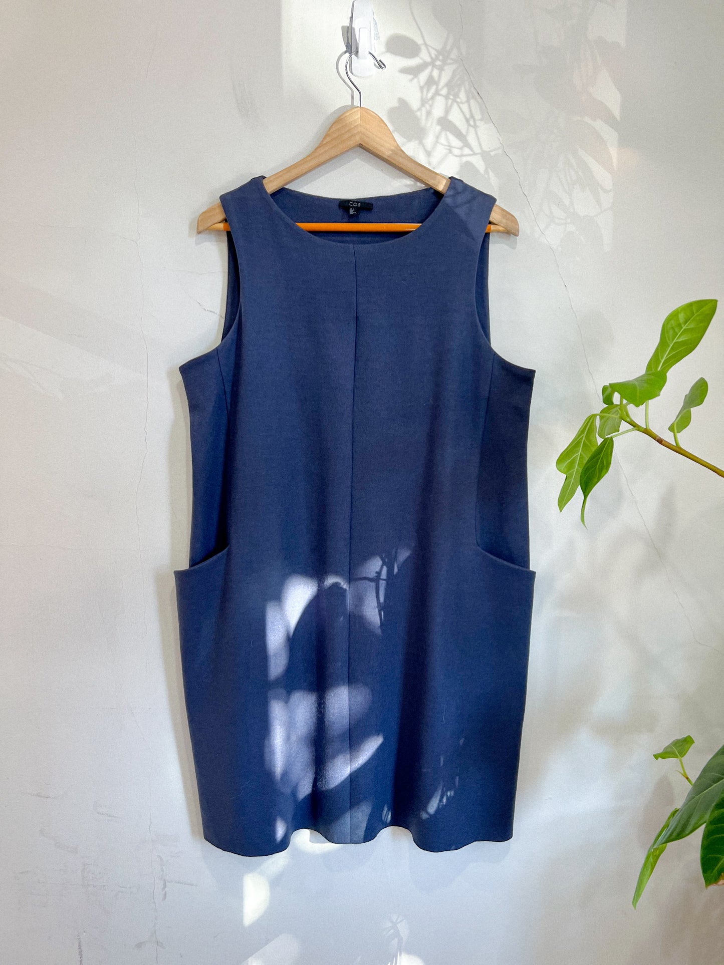 COS Wool Blend Shift Dress with Pockets in Slate Blue (Size L)