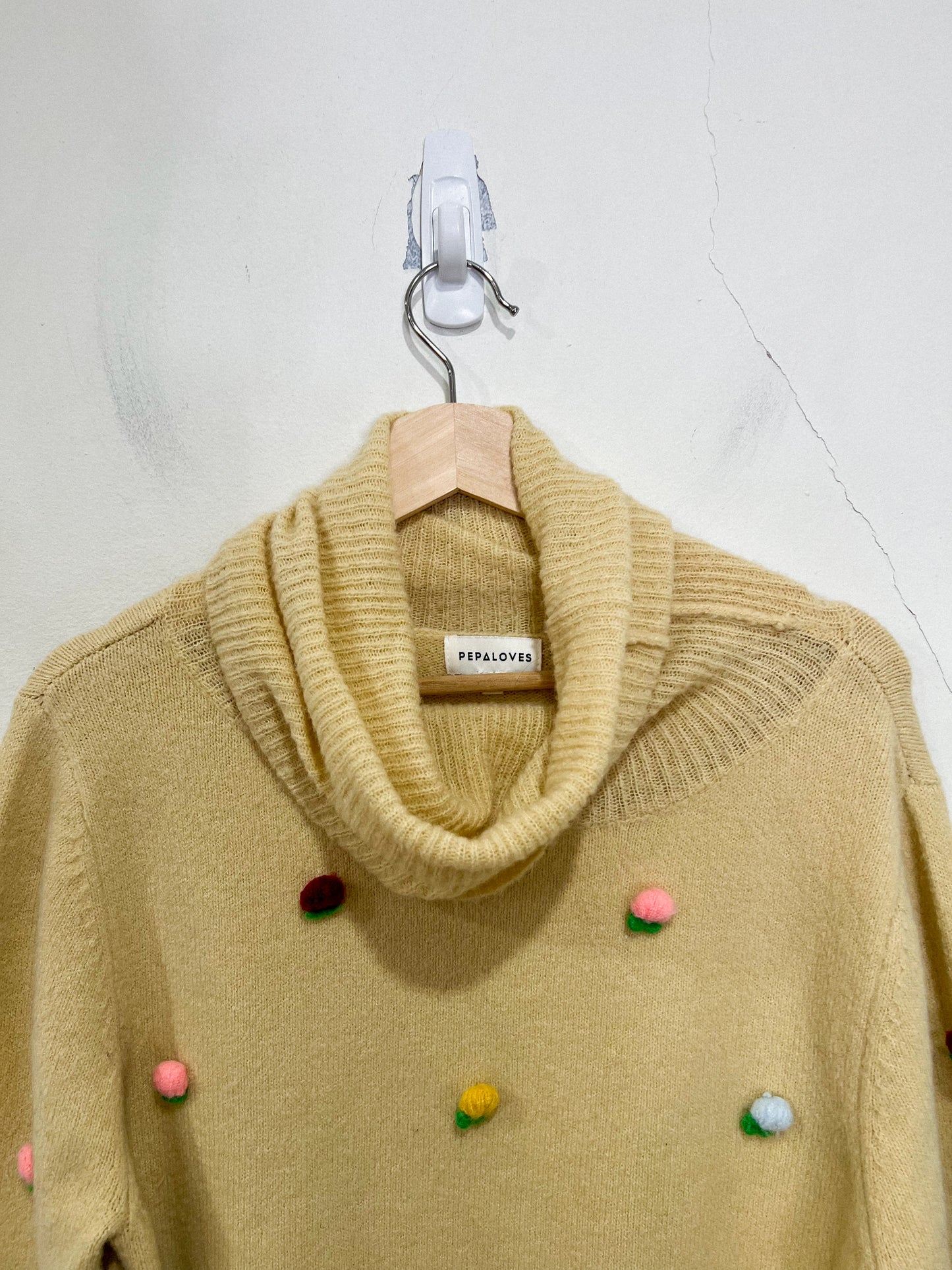 PEPA LOVES "Pepaloves Floral Patch Pom Pom Sweater in Sand" (Size S/M)