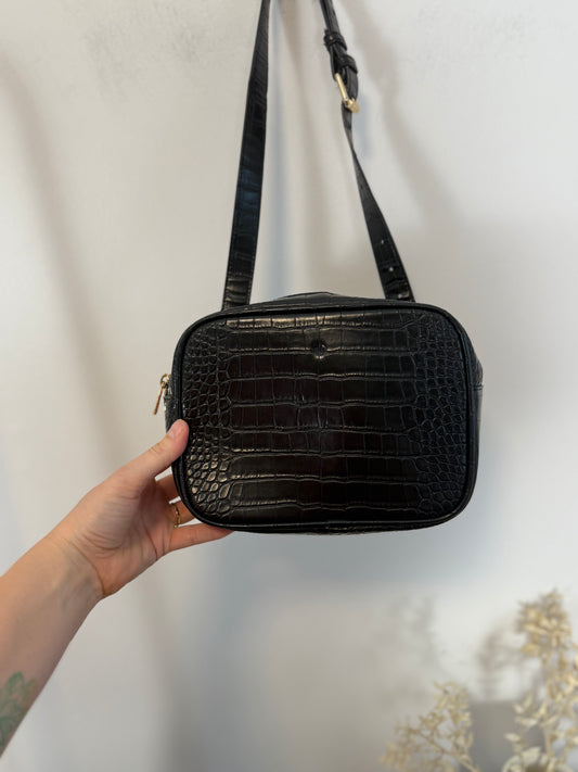 ELA x Sasha Exeter Vegan Crossbody Bag in Black Croc
