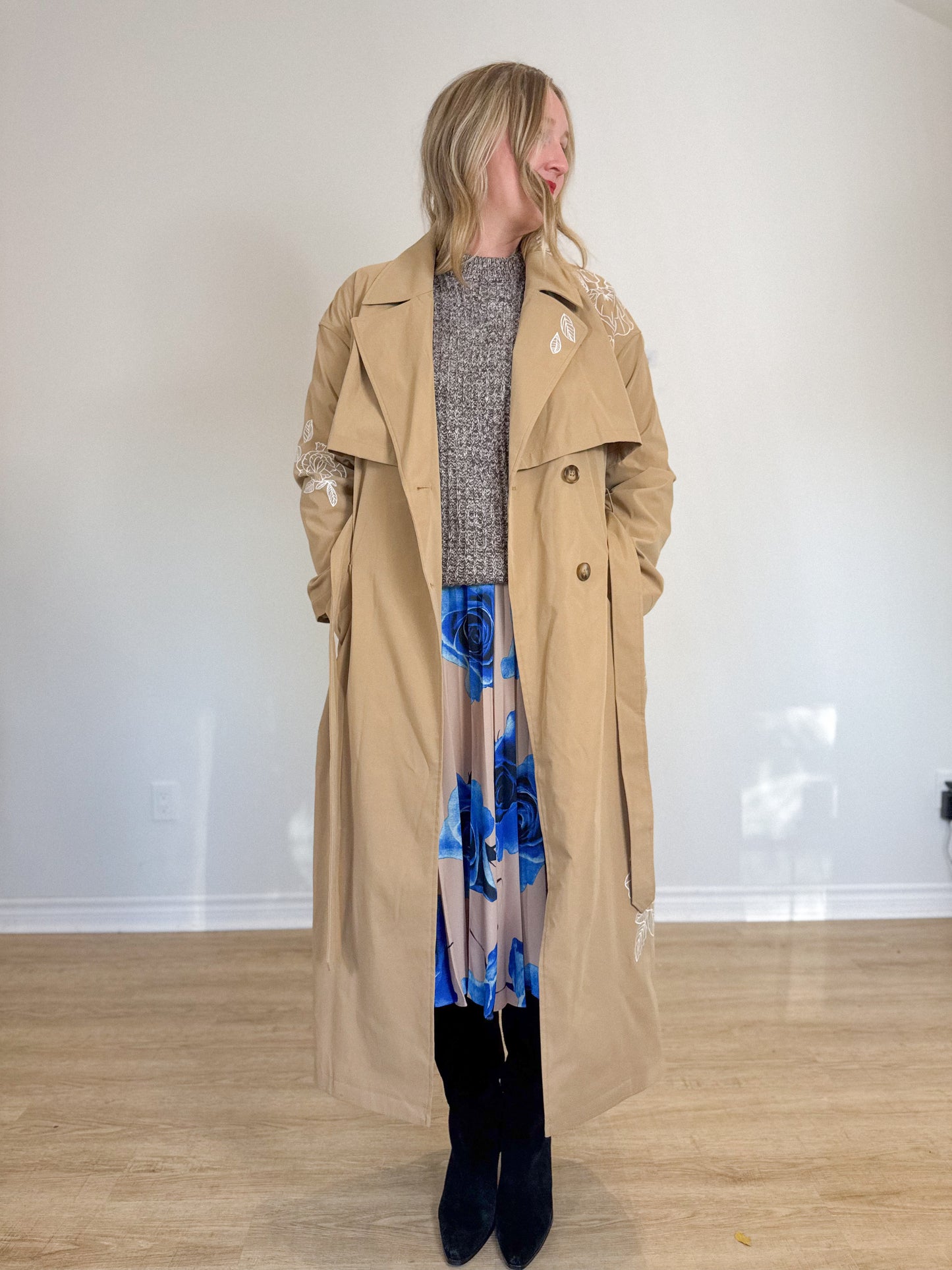 Anthropologie NVLT Embroidered Trench Coat (Size XL)