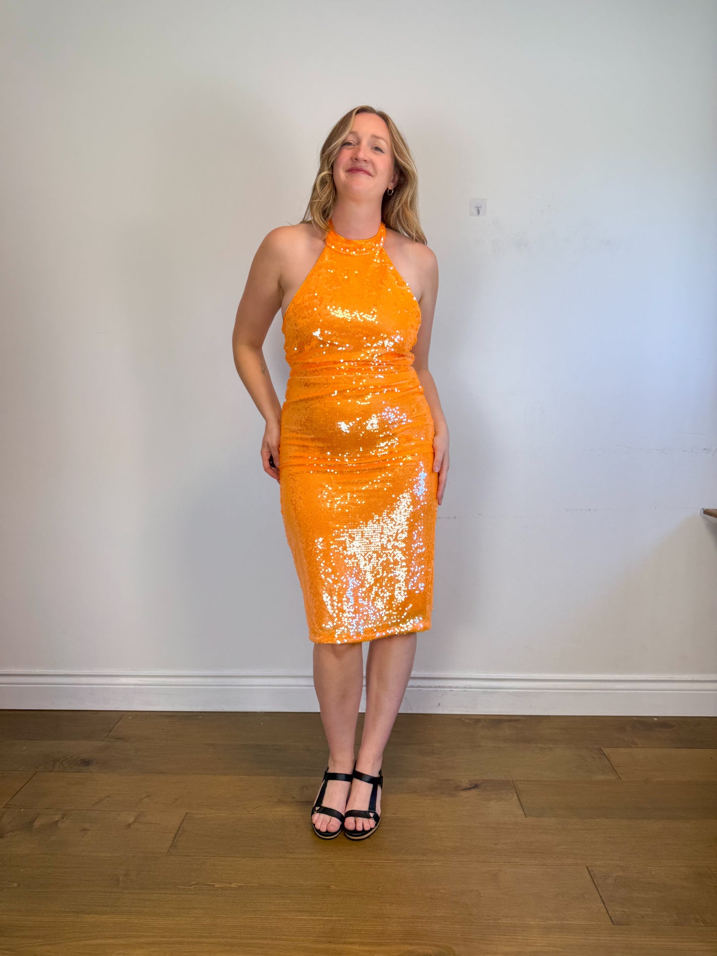 Caroline Constas Sequin Halter Dress in Orange NWT (Size M)