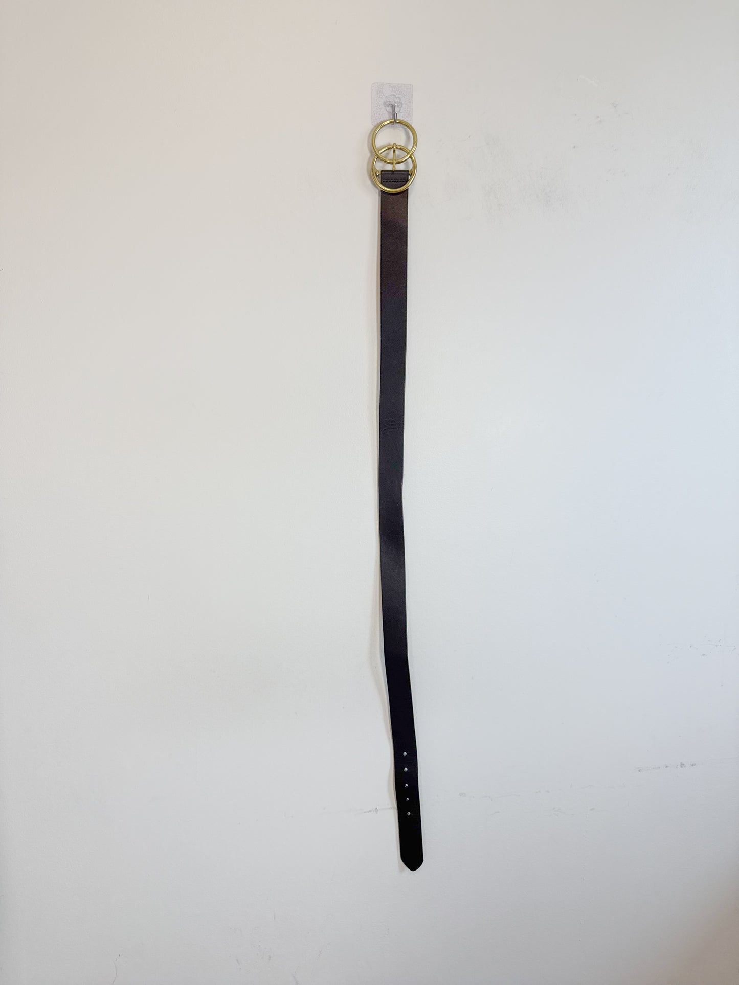 Black Leather Belt with Double Circle Buckle (Size M/L)