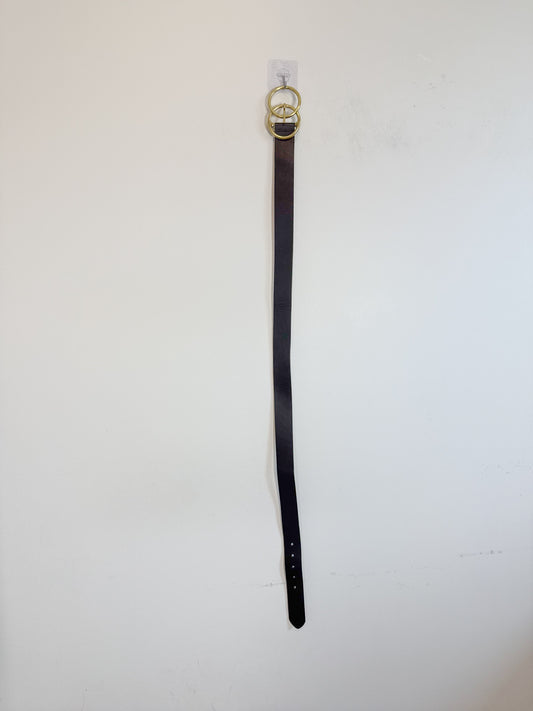 Black Leather Belt with Double Circle Buckle (Size M/L)