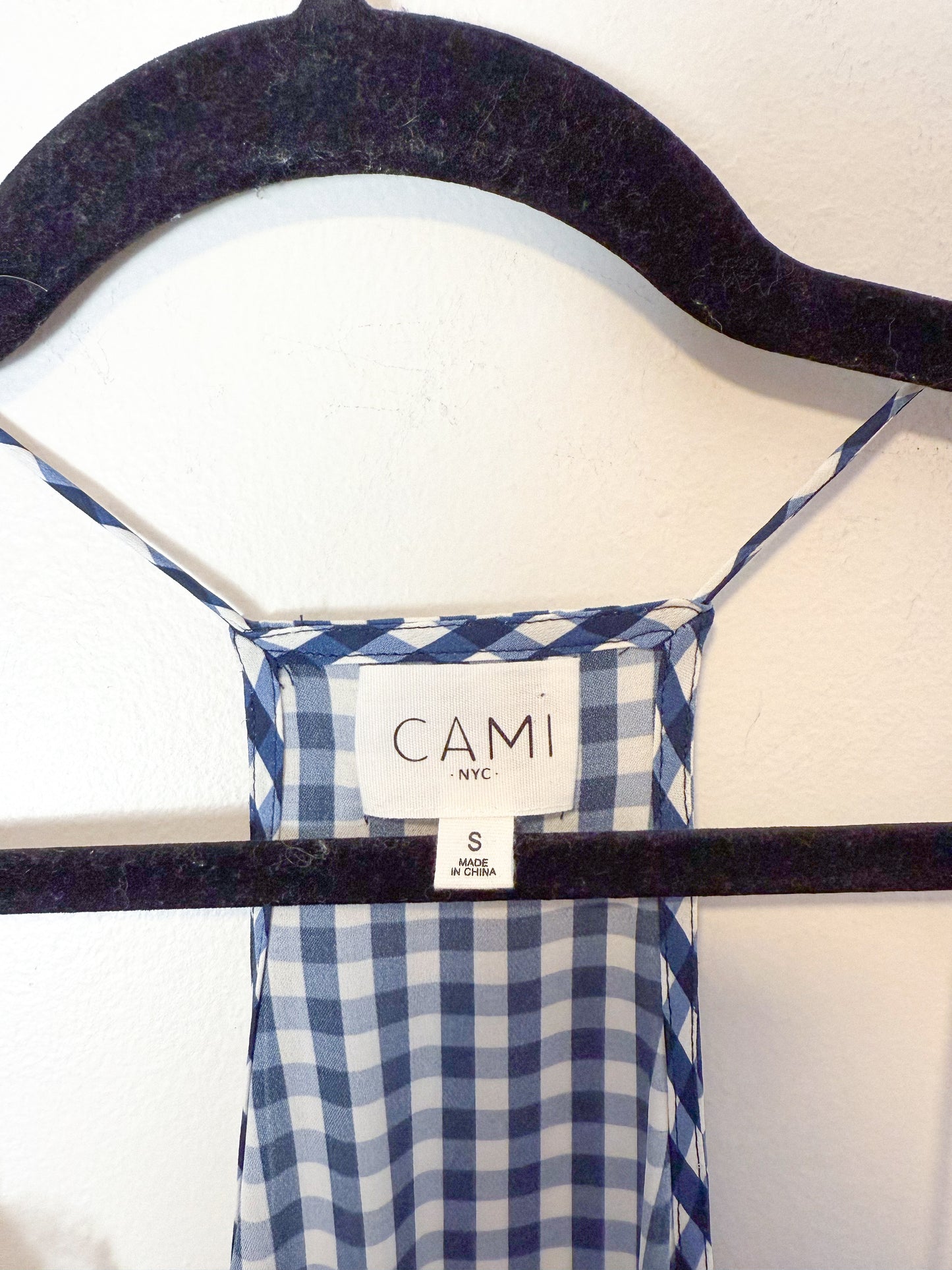 CAMI NYC "Racer Charmeuse Silk Camisole in Blue/White Check" (Size S)