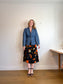 Vintage Abstract Floral Print Midi Skirt in Black/Orange (Size M)
