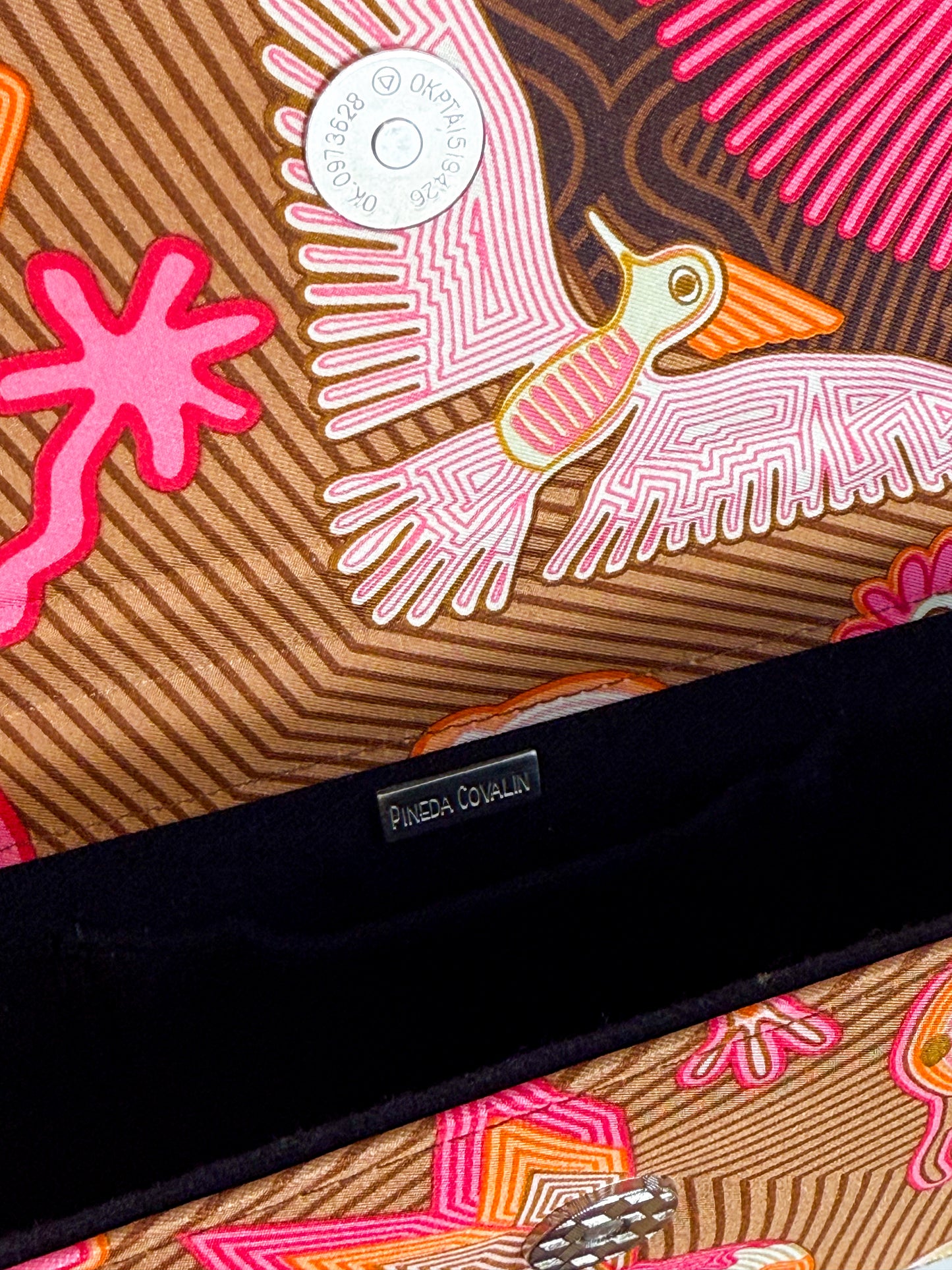 Pineda Covalin Patterned Clutch in Pink/Orange/Brown