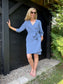 Everlane "The Japanese GoWeave Long-Sleeve Mini Wrap Dress in Blue" (Size S/M)
