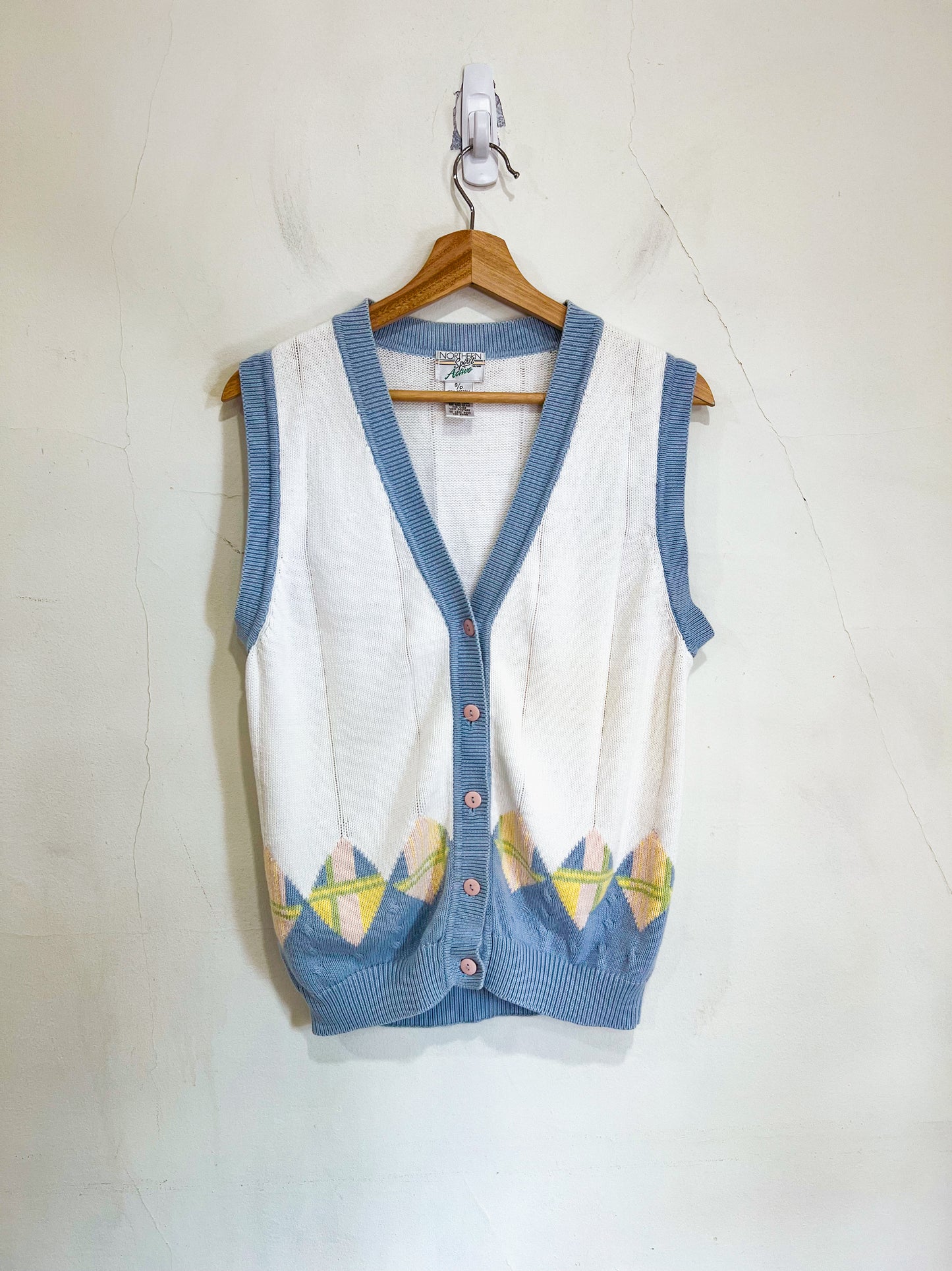 Vintage Geometric Pastel Sweater Vest (Size S/M)