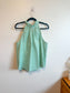 J.Crew "Tie-Neck Poplin Cotton Top in Green/White" (Size 10)