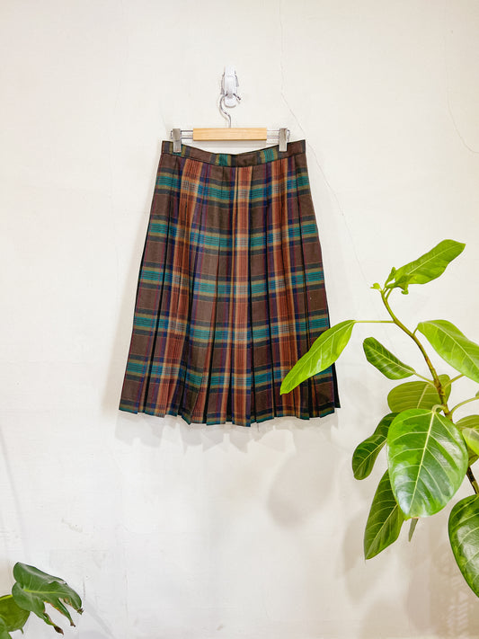 Plaid Pleated Midi Skirt (Size M)