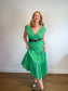 Charlie Paige Print Midi Dress in Green (Size M)