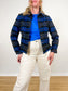 Vintage Plaid Wool Cropped Shacket in Blue/Grey (Size M)