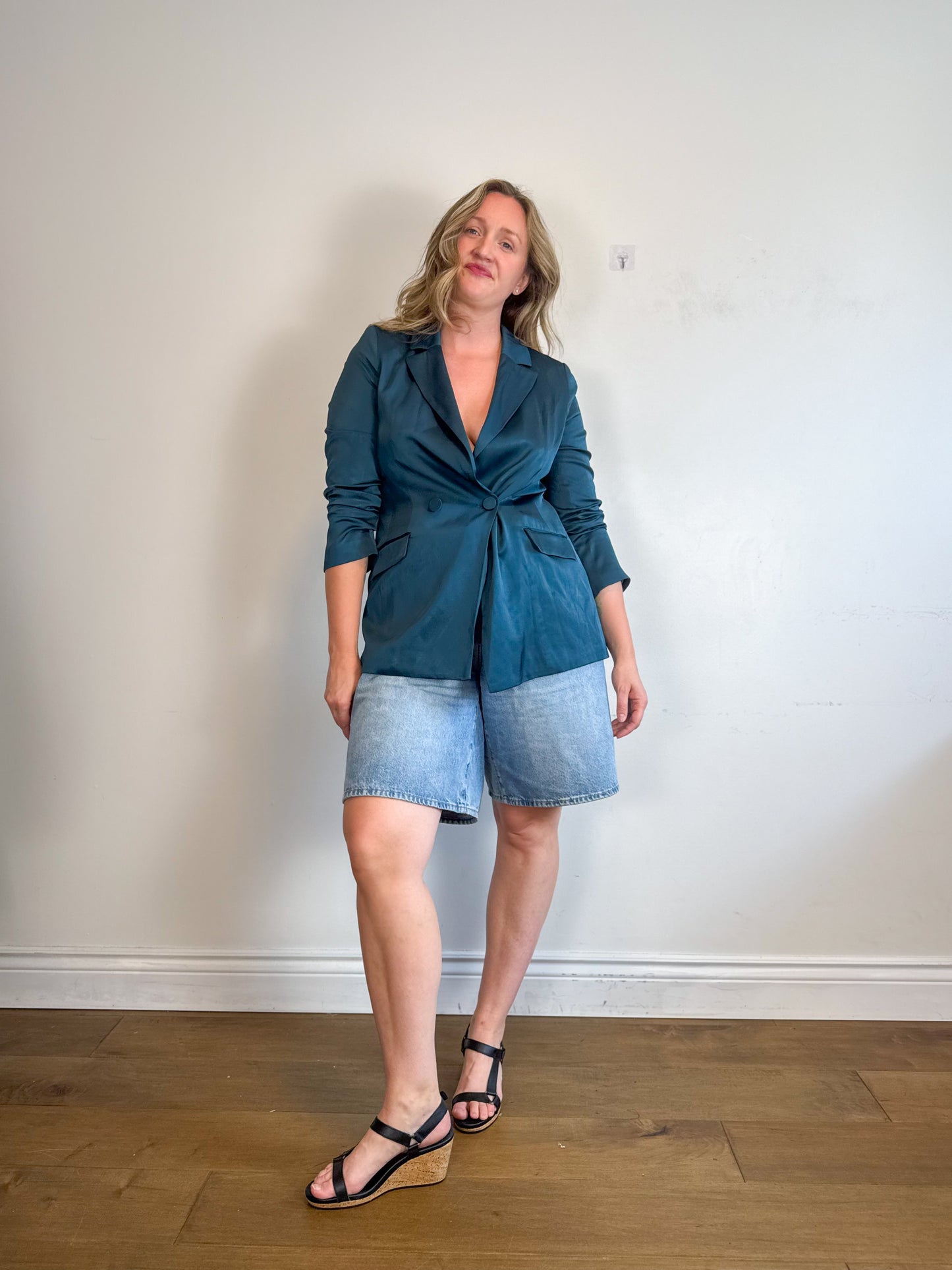 Ever New Satin Blazer in Teal (Size M/L)