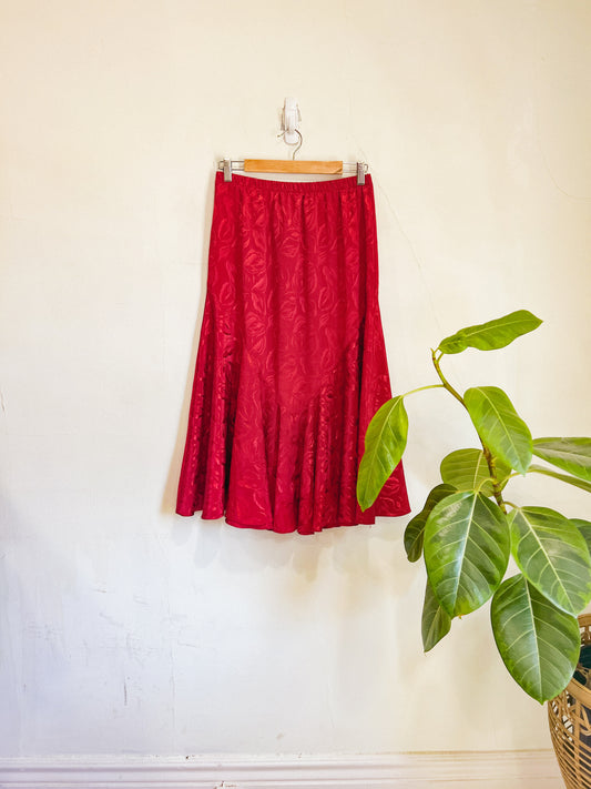 Vintage Red Midi Skirt (Size L)