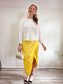 Zara Yellow Satin Midi Ruched Skirt (Size L)