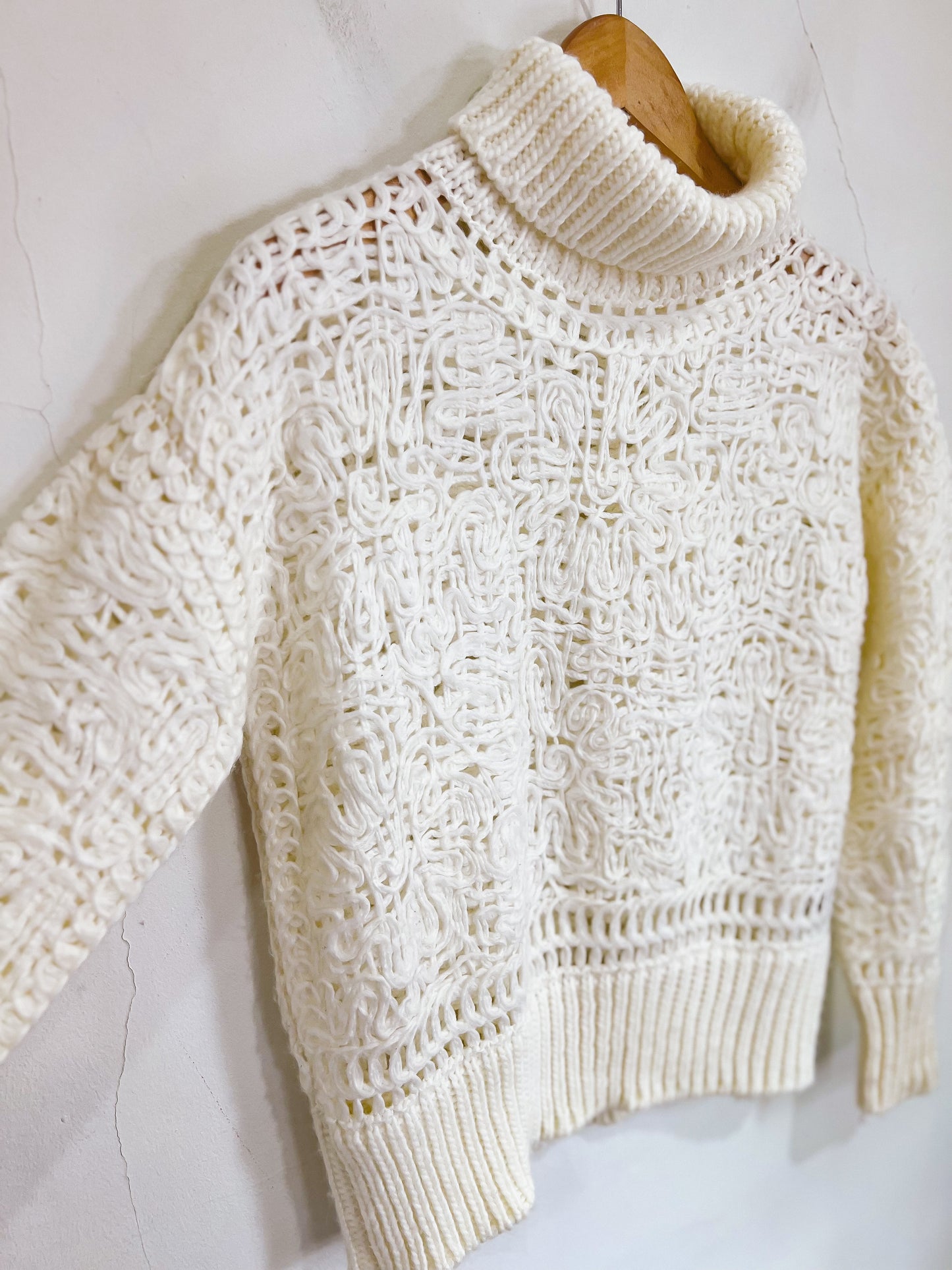 Alpha Studio Crochet Woven Turtleneck Sweater in Cream  SOLD AS IS (Size S)