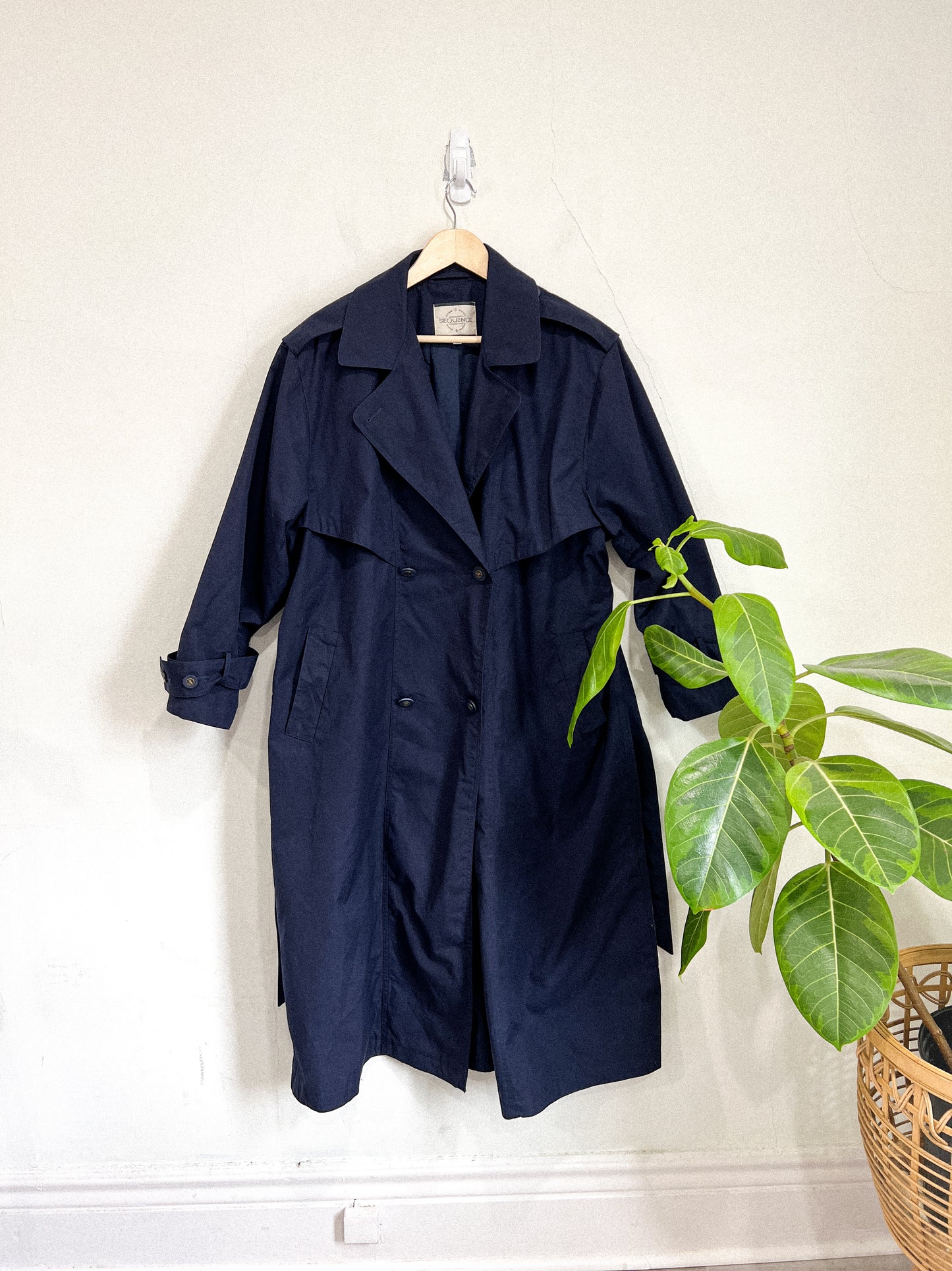 Vintage Navy Trench Coat (Size L)