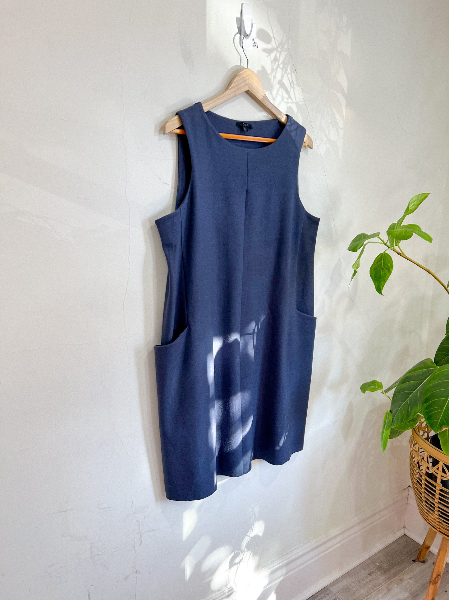 COS Wool Blend Shift Dress with Pockets in Slate Blue (Size L)