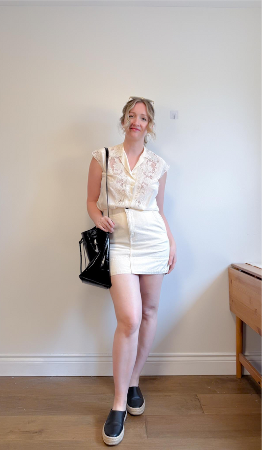 Everlane "The Canvas Stamp Cotton Mini Skirt in Bone" (Size 10)