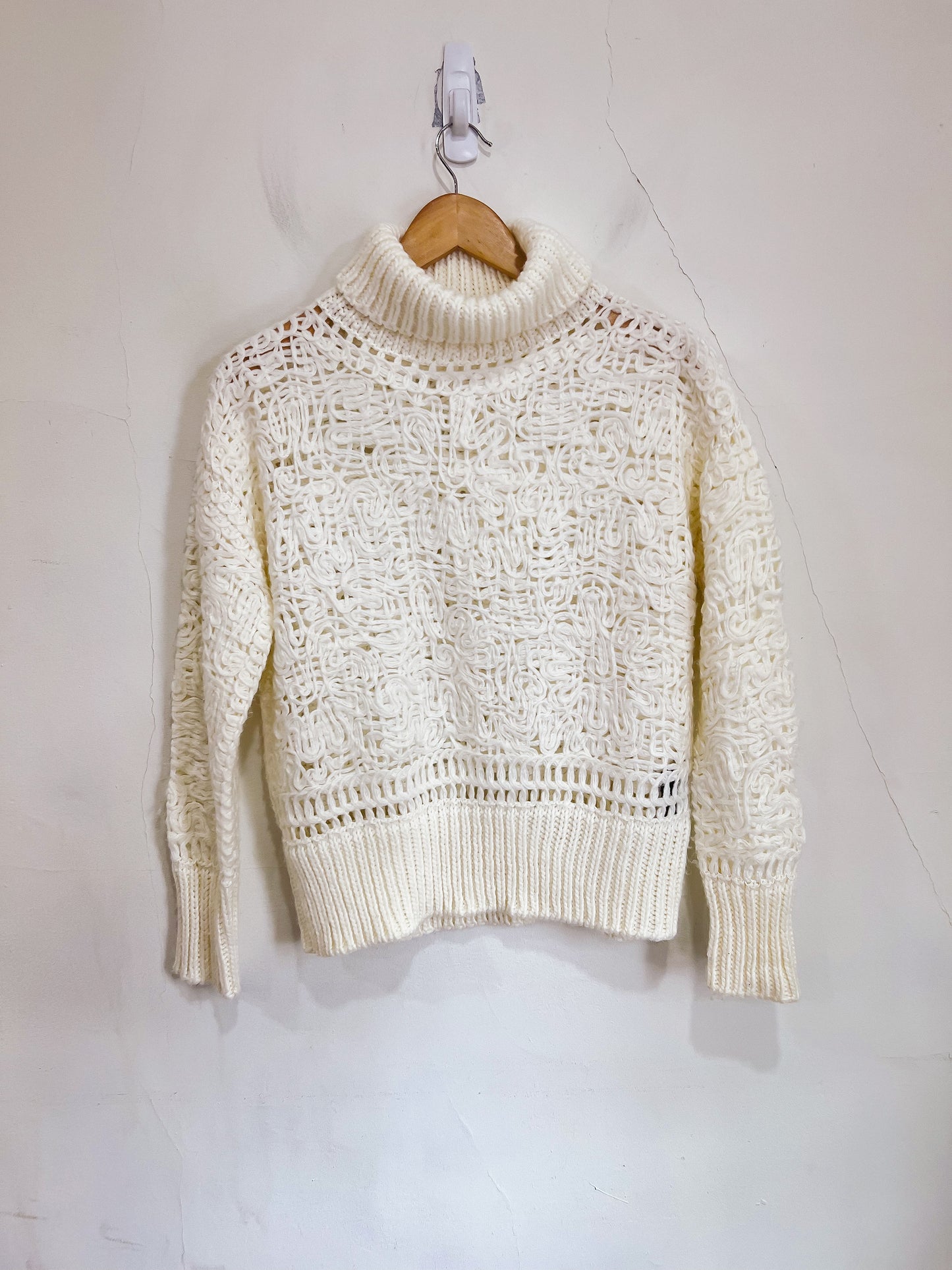 Alpha Studio Crochet Woven Turtleneck Sweater in Cream  SOLD AS IS (Size S)