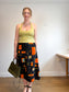 Vintage Abstract Floral Print Midi Skirt in Black/Orange (Size M)