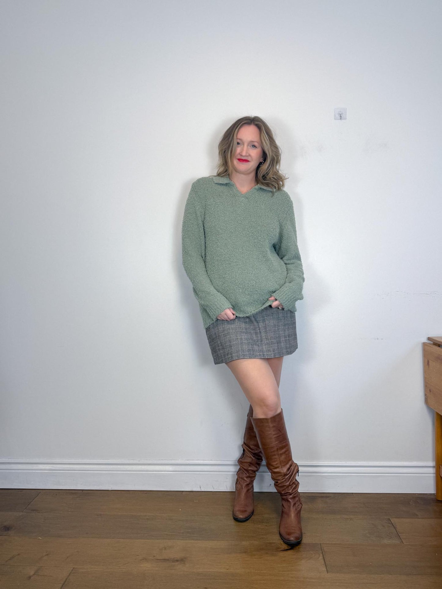 Sezane OCTOBRE Editions Fuzzy Collared Knit in Sea Green (Size L)