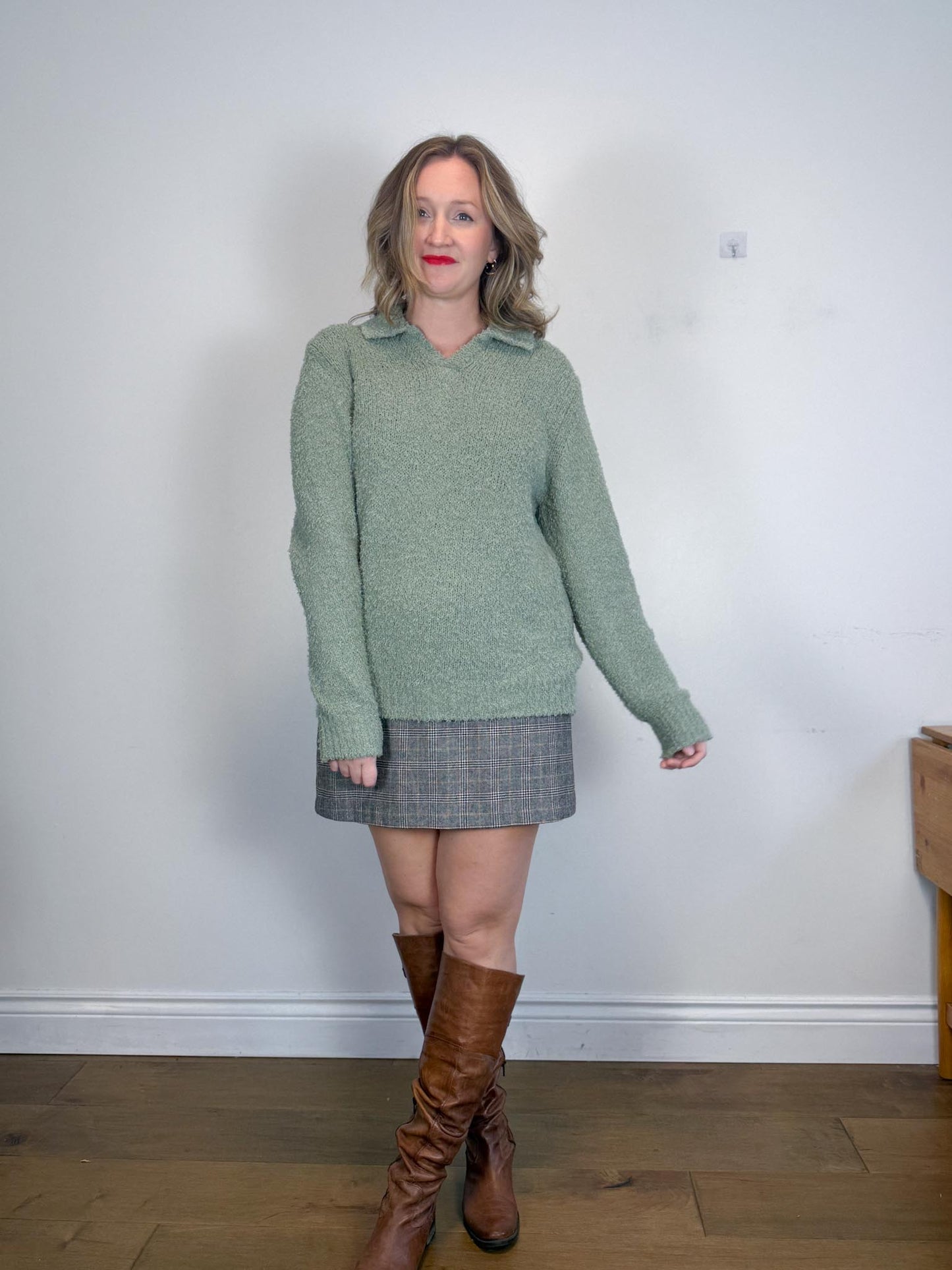 Sezane OCTOBRE Editions Fuzzy Collared Knit in Sea Green (Size L)