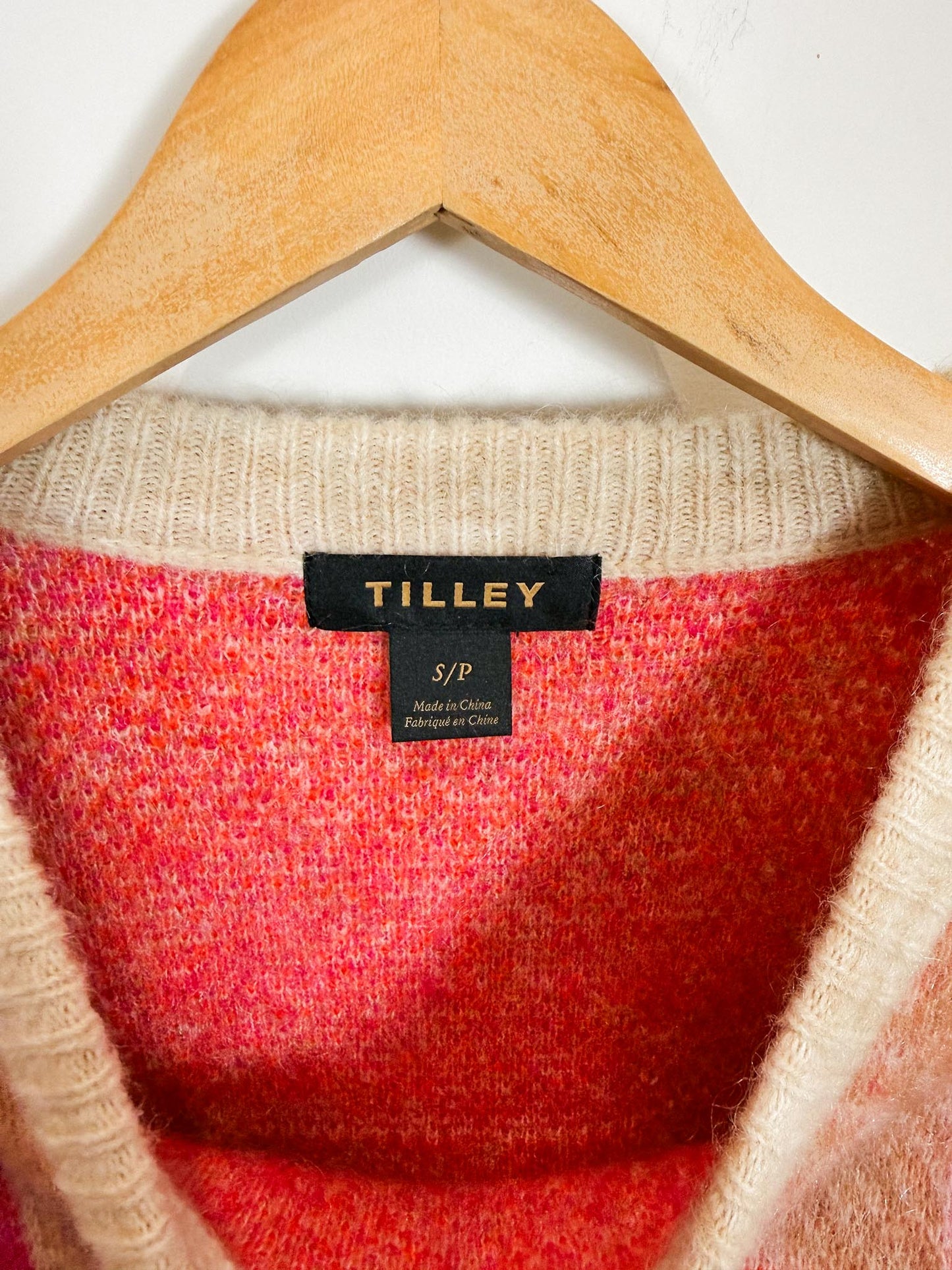 TILLEY "Plaid Mohair Sweater in Pink/Brown/Cream" (Size S/M)