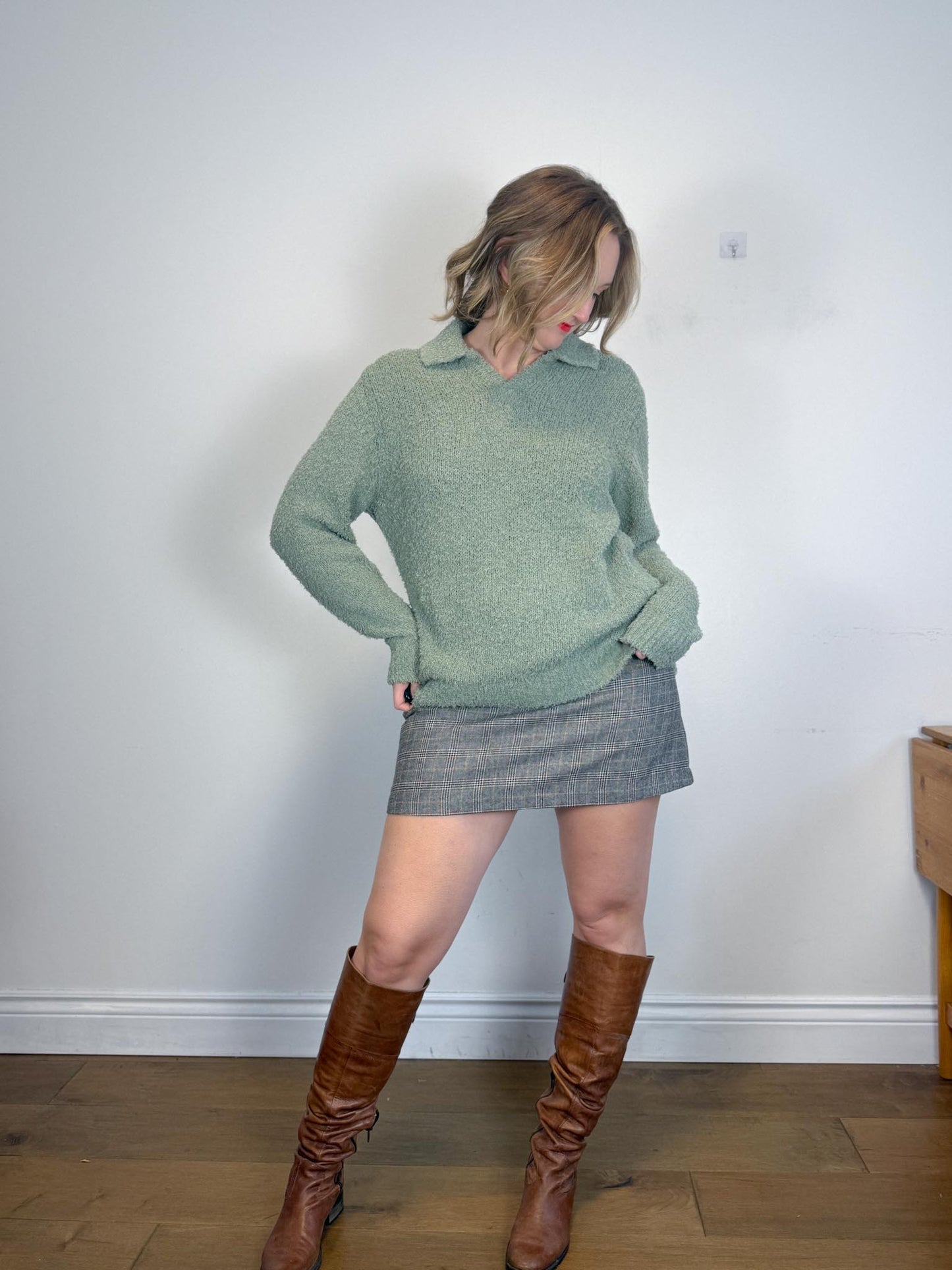 Hudson North Plaid Wool Mini Skirt (Size 14)